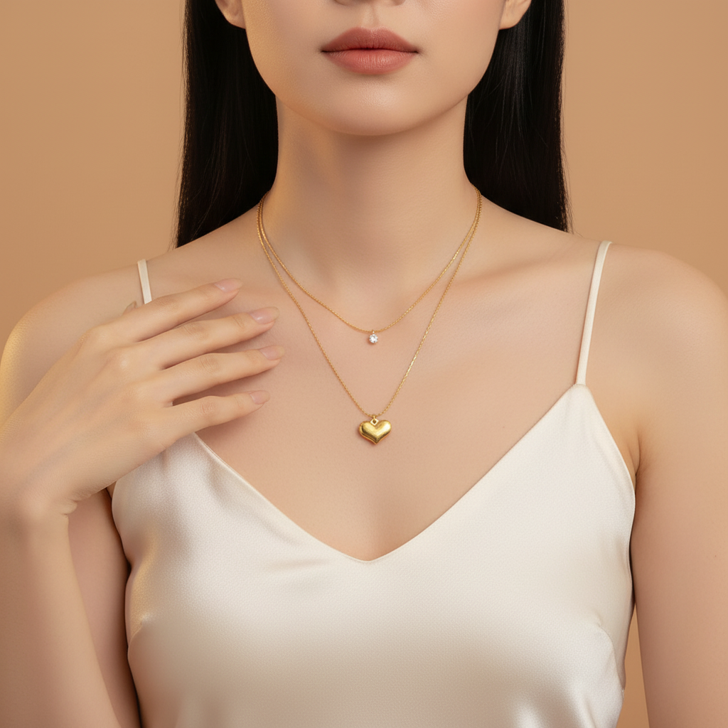 Amour Layered Heart Necklace - Image 4