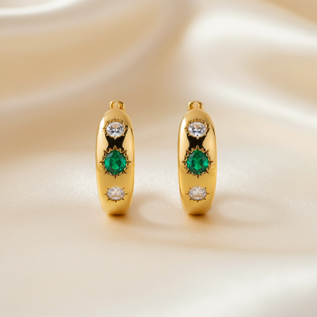 Emerald Crown Huggie Earrings - Image 5