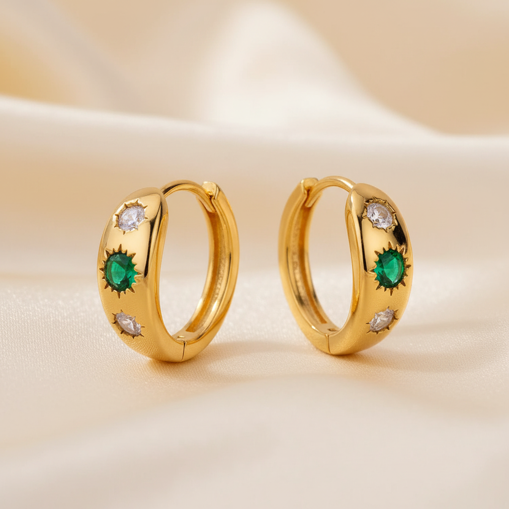 Emerald Crown Huggie Earrings - Image 4