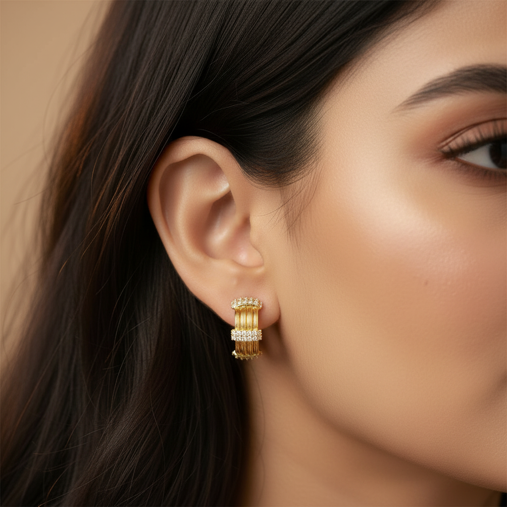 Golden Coil Huggie Earrings - Image 2